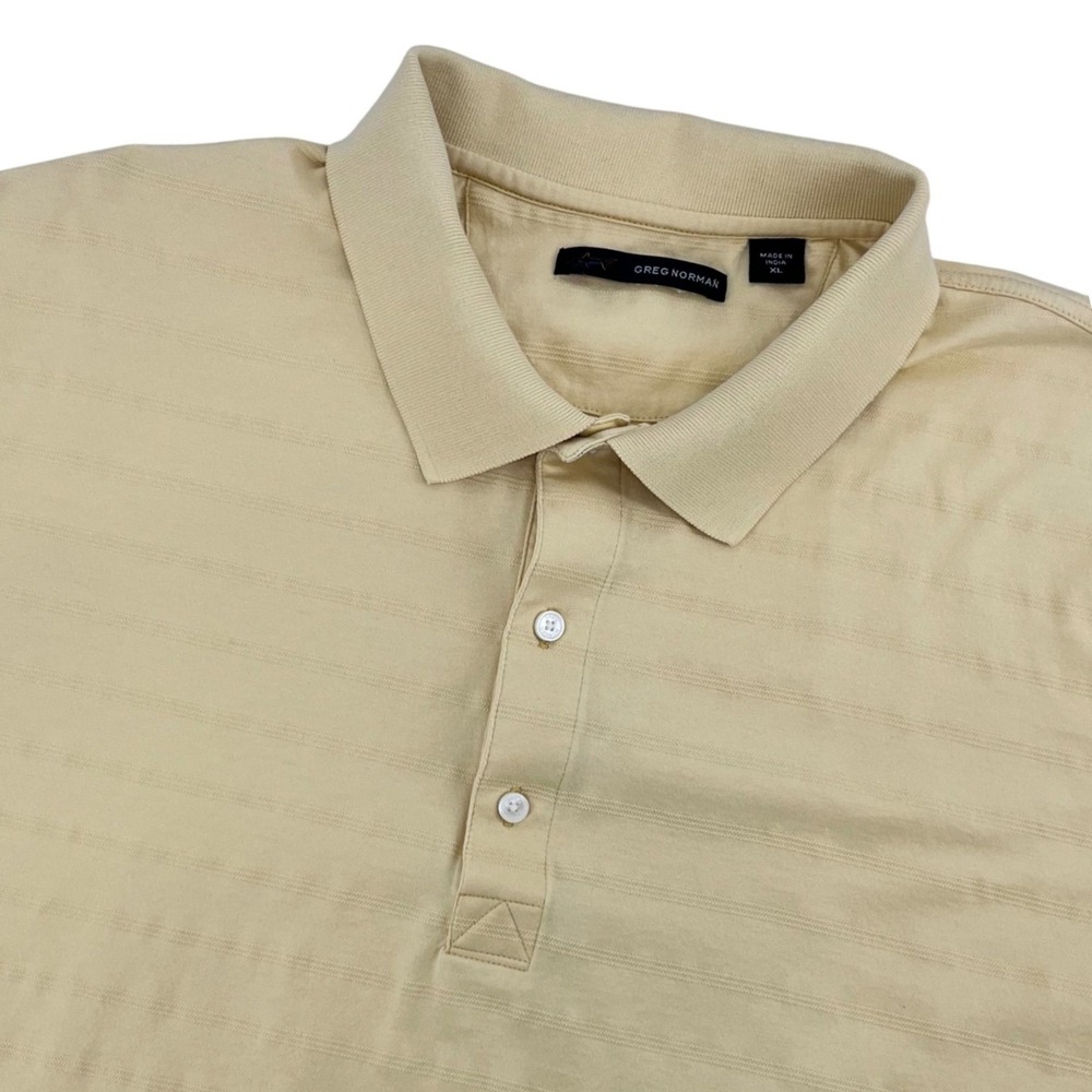 Greg Norman Polo Shirt Mens XL Yellow Textured Stripe Cotton Short Sleeve Golf